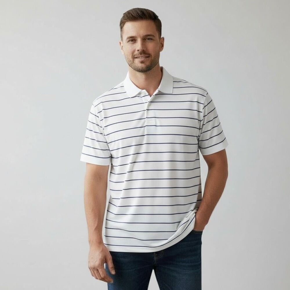 Turtleson Performance Golf Polo Shirt Men’s M White Blue Stripe Wildcat Run Club